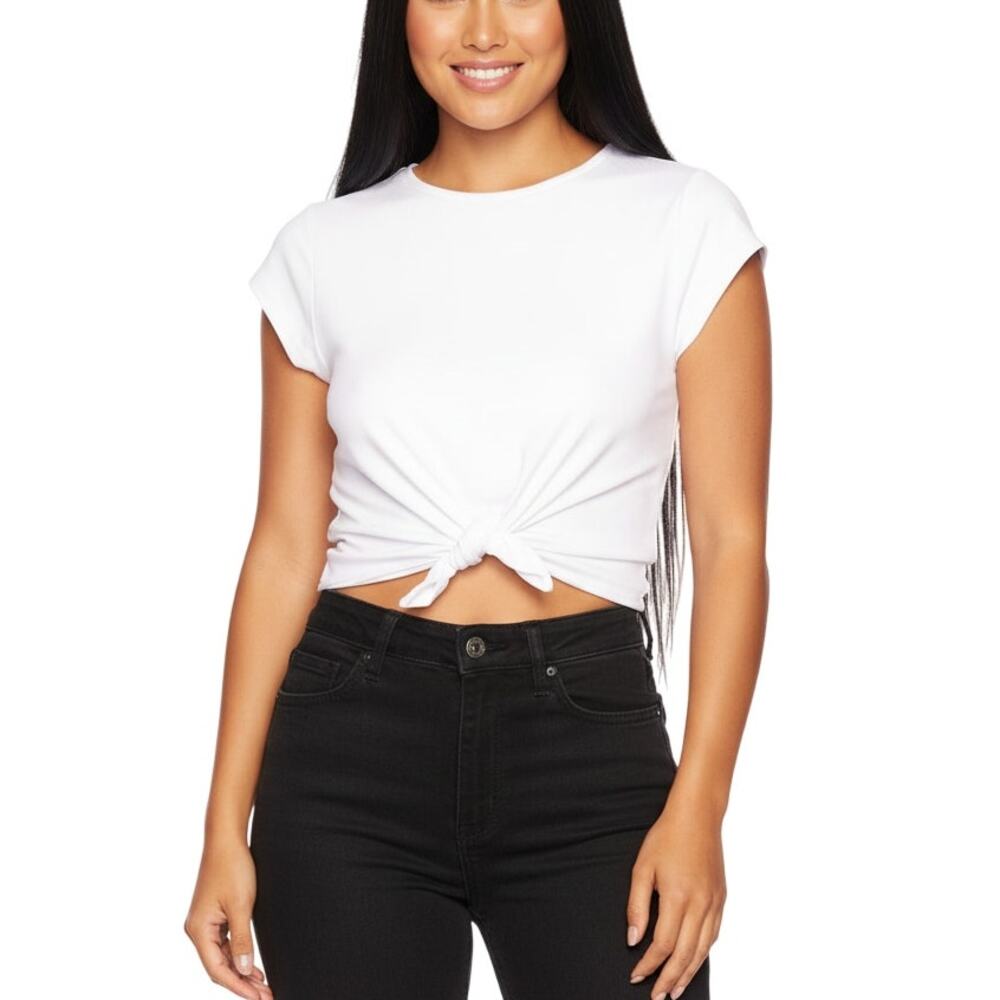 Susana Monaco Knotted Front Short Sleeve Tee White Stretch Top Women’s XL NWT